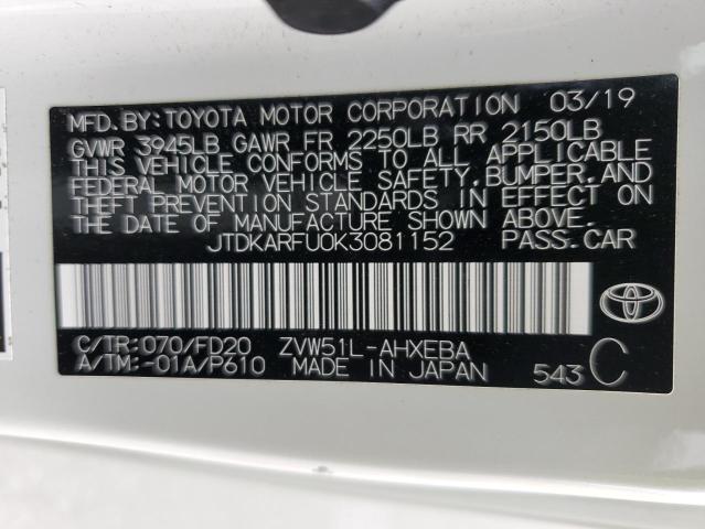 2019 TOYOTA PRIUS - JTDKARFU0K3081152