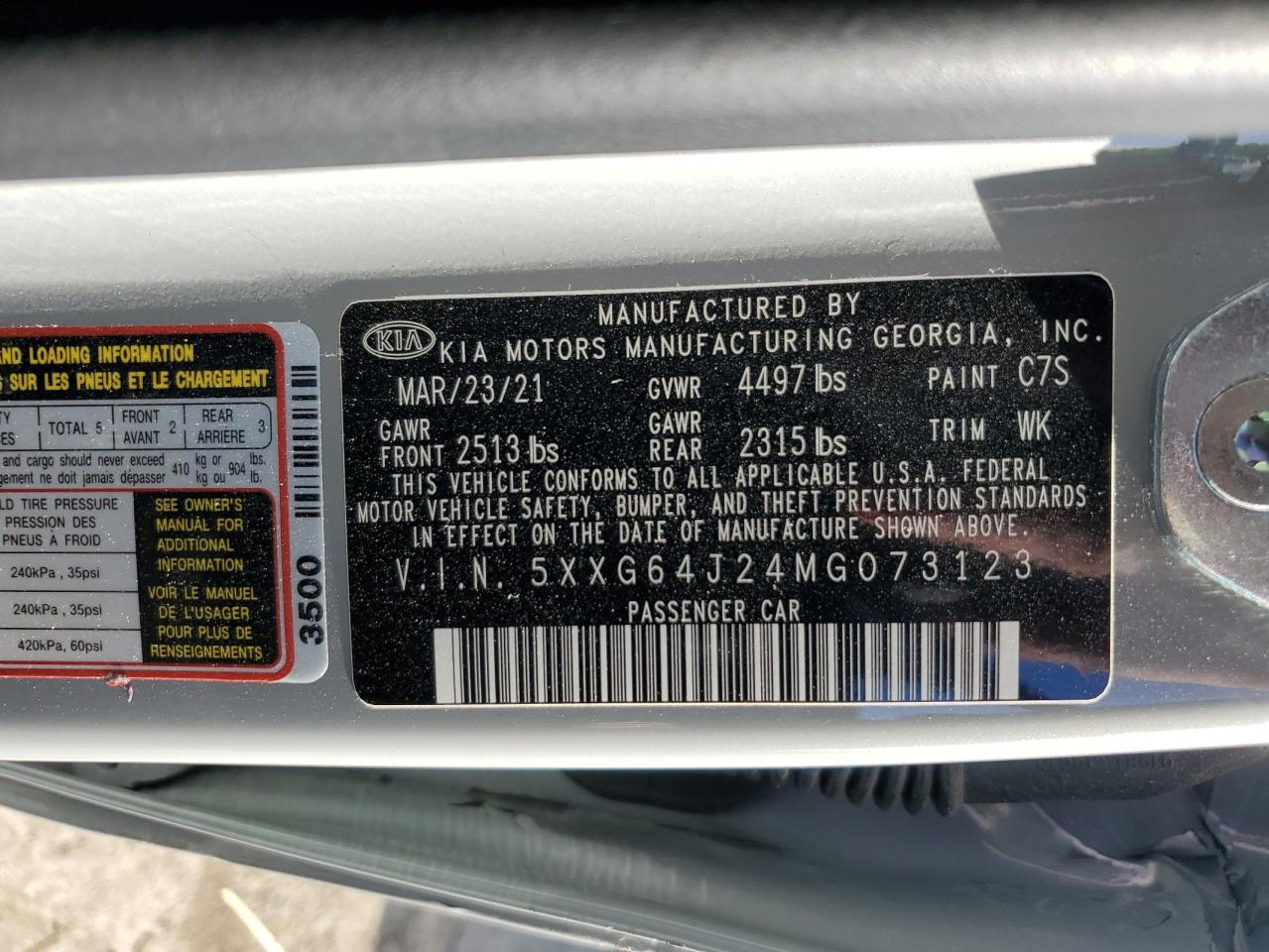 5xxg64j24mg073123 5XXG64J24MG073123 2021 Kia K5 Gt Line