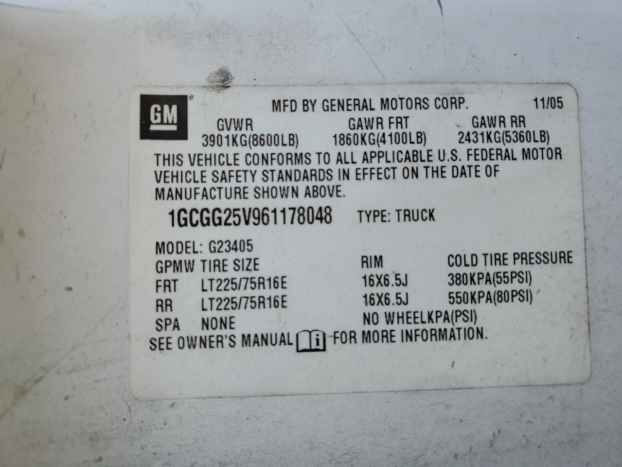 1GCGG25V961178048 2006 Chevrolet Express G2500