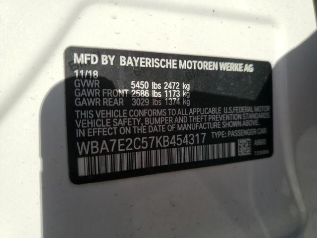 VIN WBA7E2C57KB454317 2019 BMW 7 Series, 740 I no.13