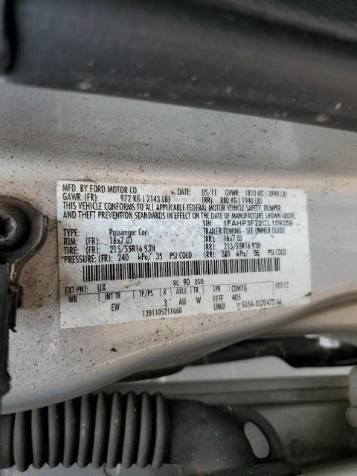 1FAHP3F22CL159359 2012 Ford Focus Se