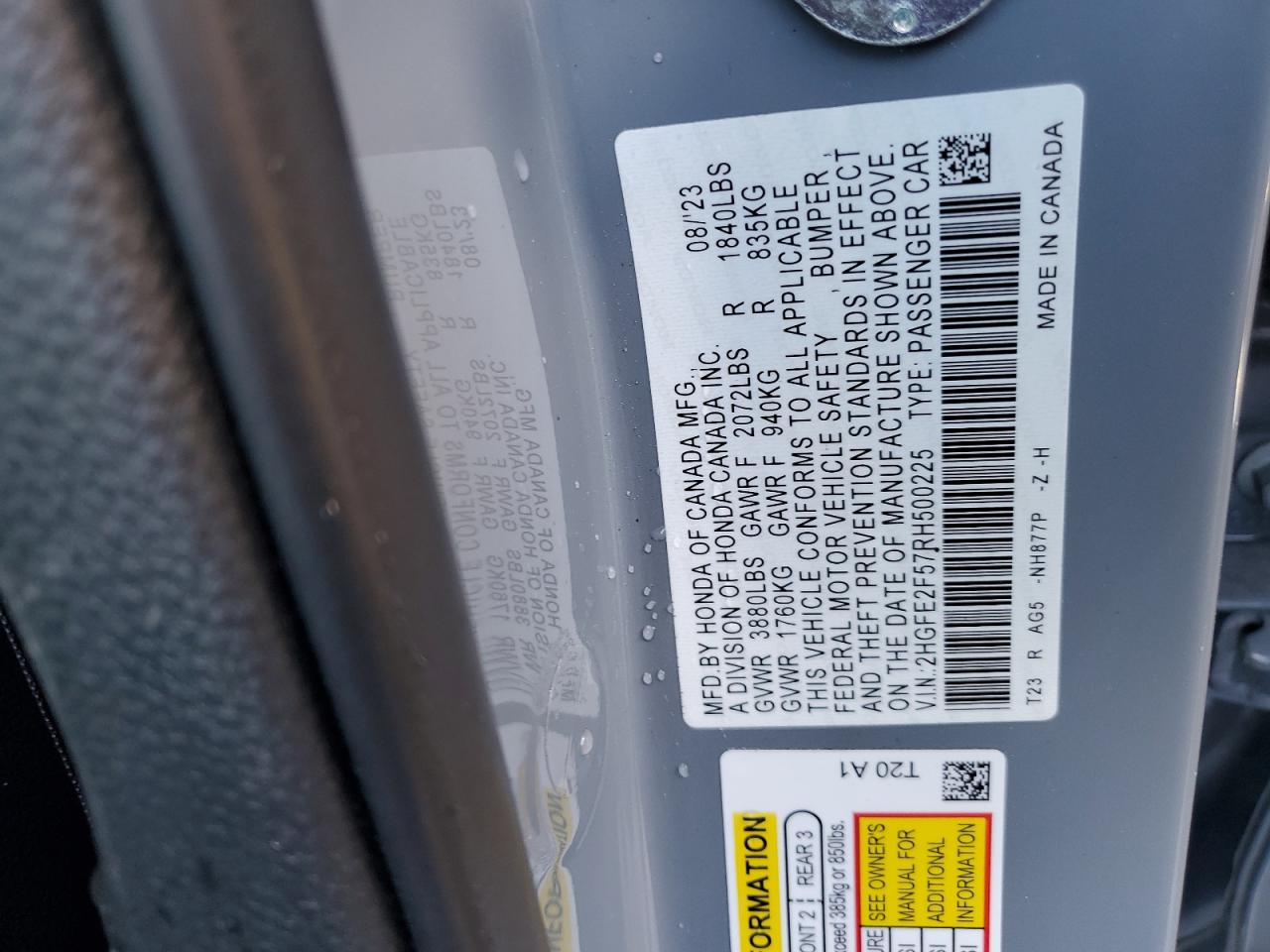 2HGFE2F57RH500225 HONDA CIVIC 2024
