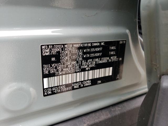 2019 TOYOTA RAV4 XLE 2T3W1RFV7KC031843