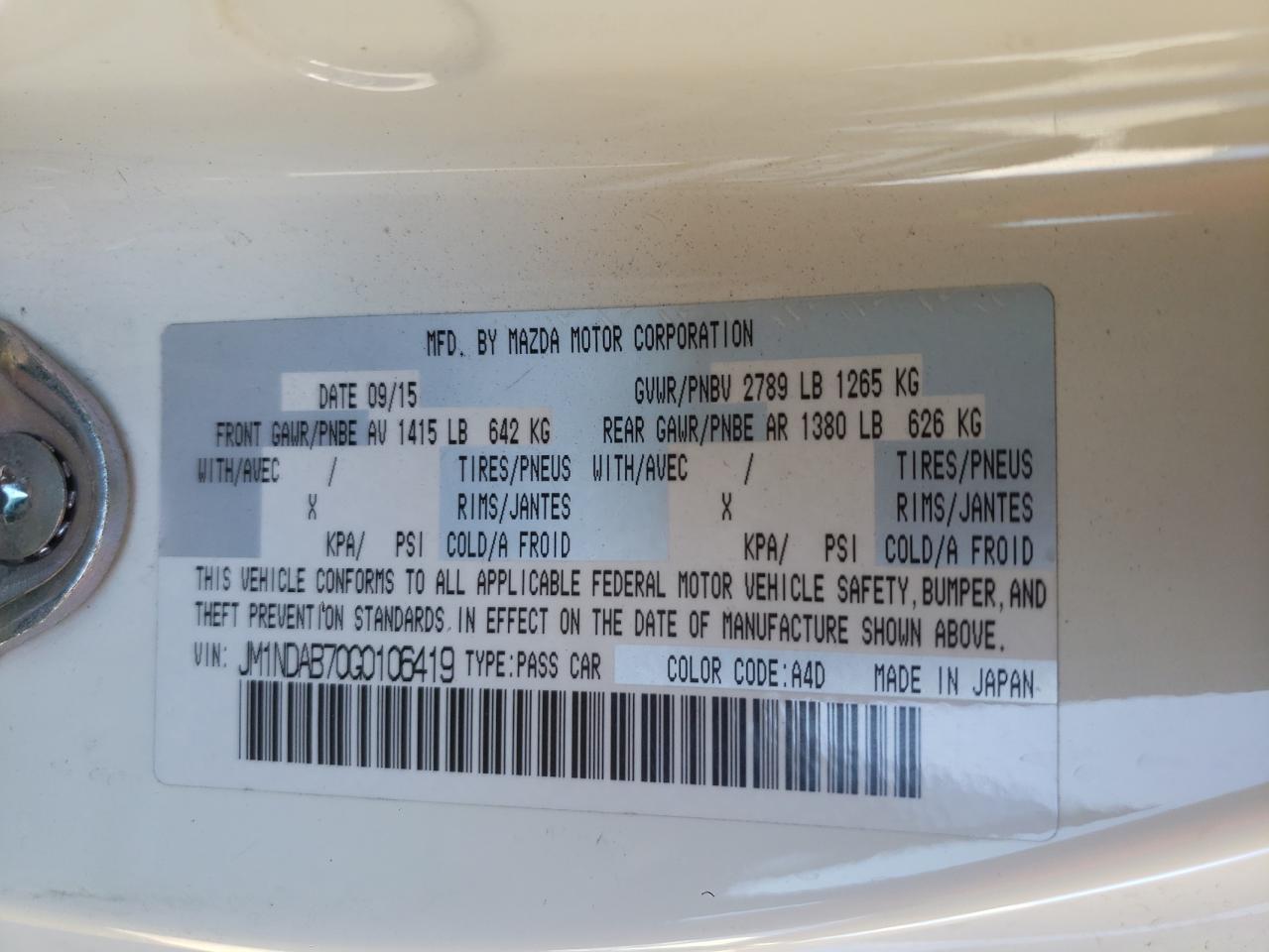 JM1NDAB70G0106419 2016 Mazda Mx-5 Miata Sport