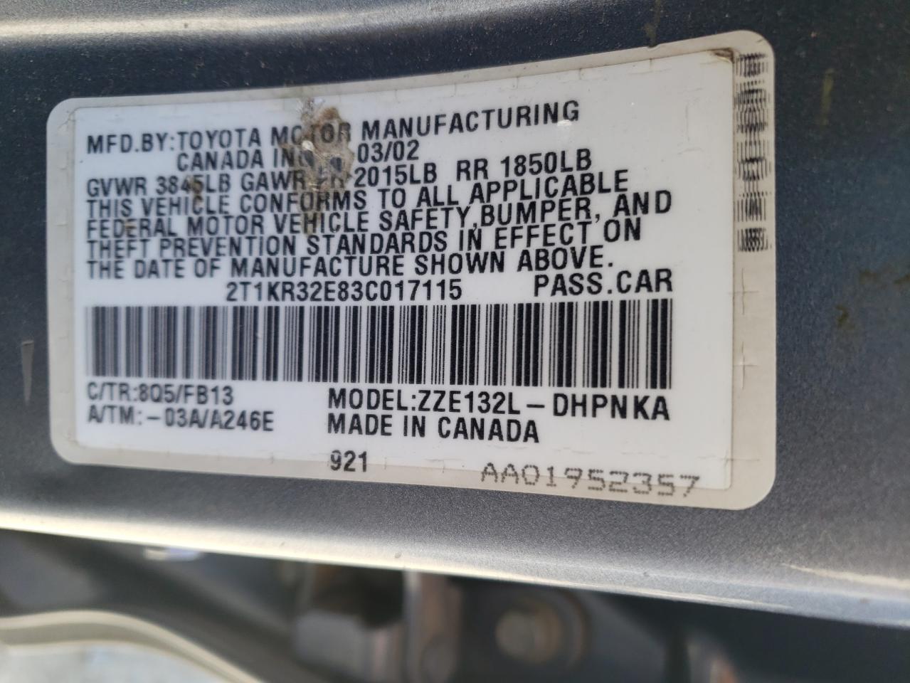 2T1KR32E83C017115 2003 Toyota Corolla Matrix Xr