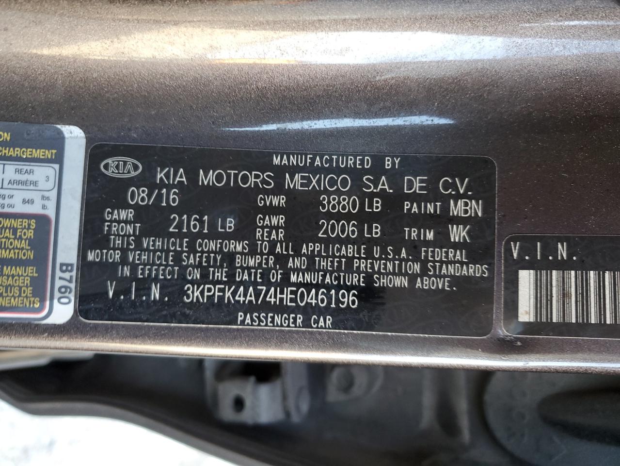 3KPFK4A74HE046196 2017 Kia Forte Lx