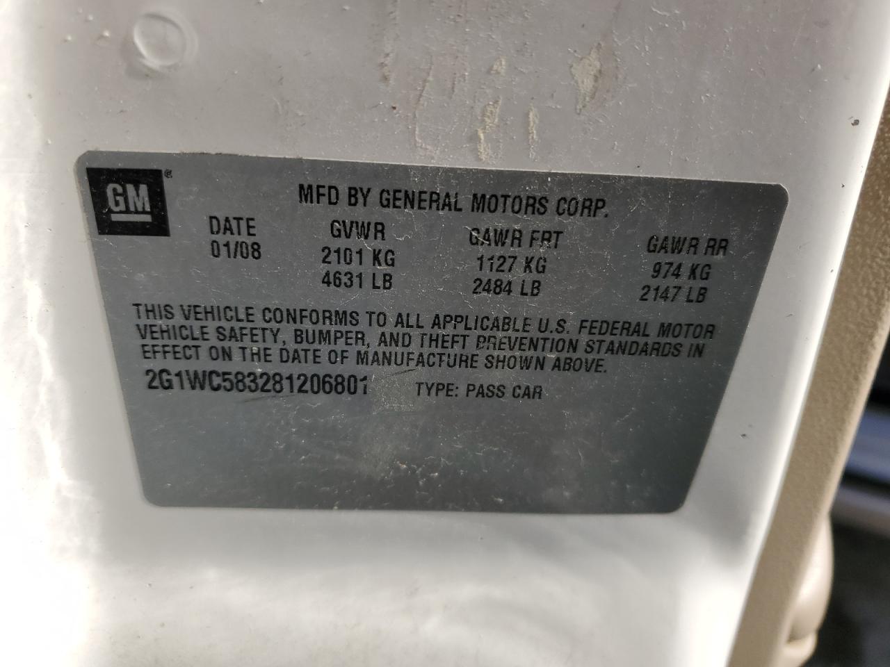 2G1WC583281206801 2008 Chevrolet Impala Lt