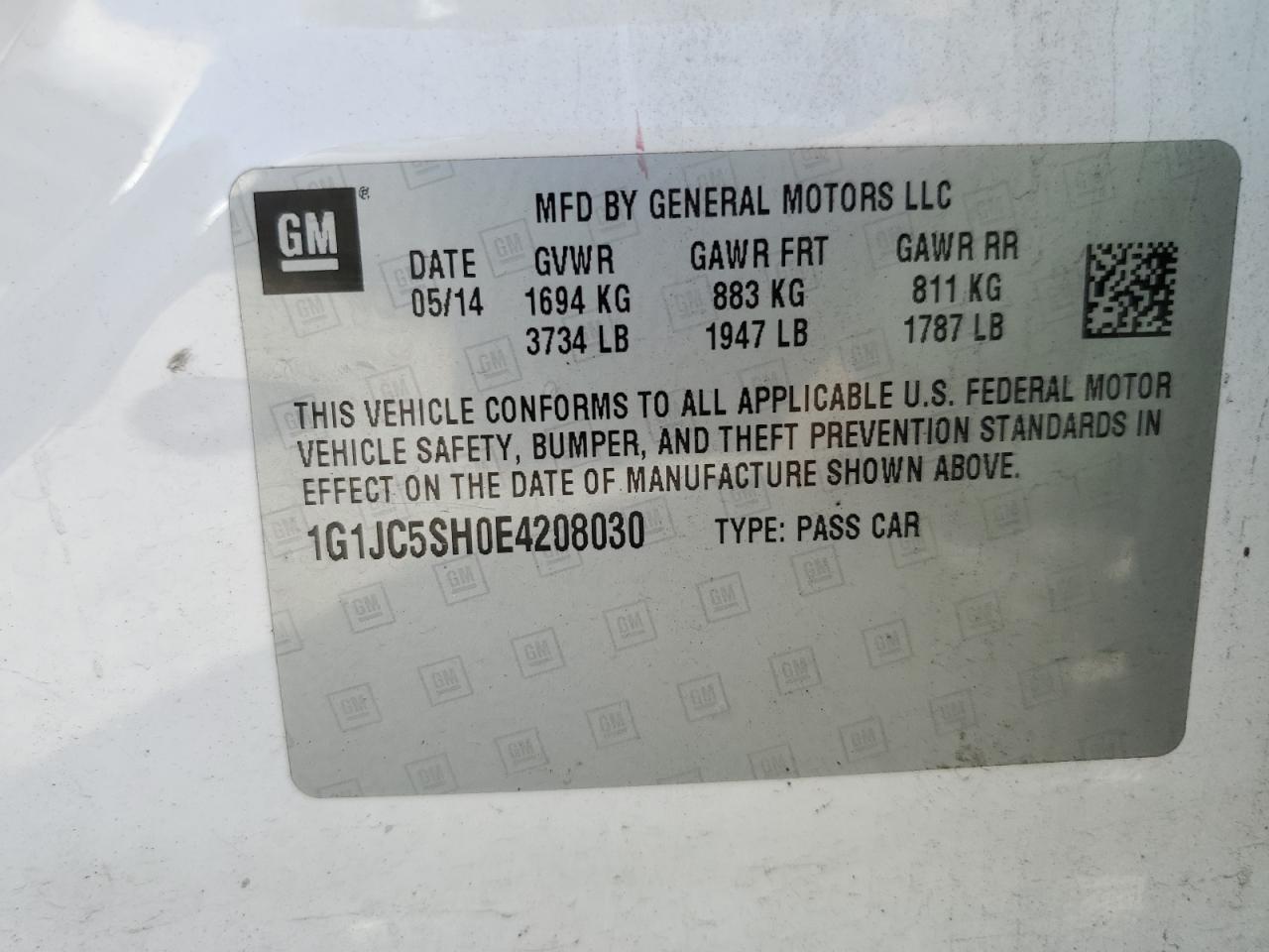 1G1JC5SH0E4208030 2014 Chevrolet Sonic Lt