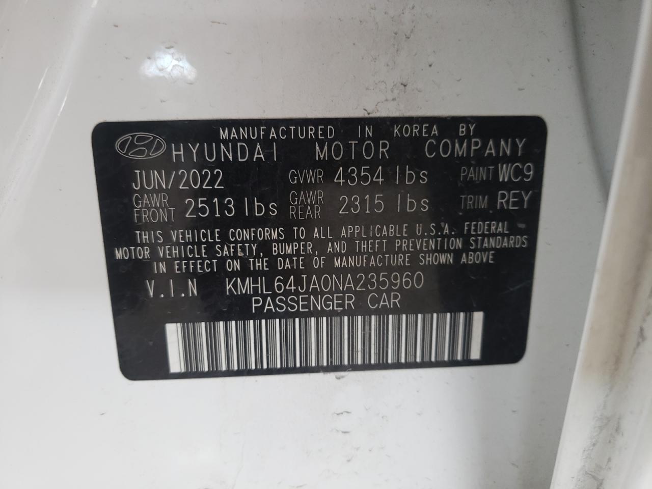 KMHL64JA0NA235960 2022 Hyundai Sonata Sel