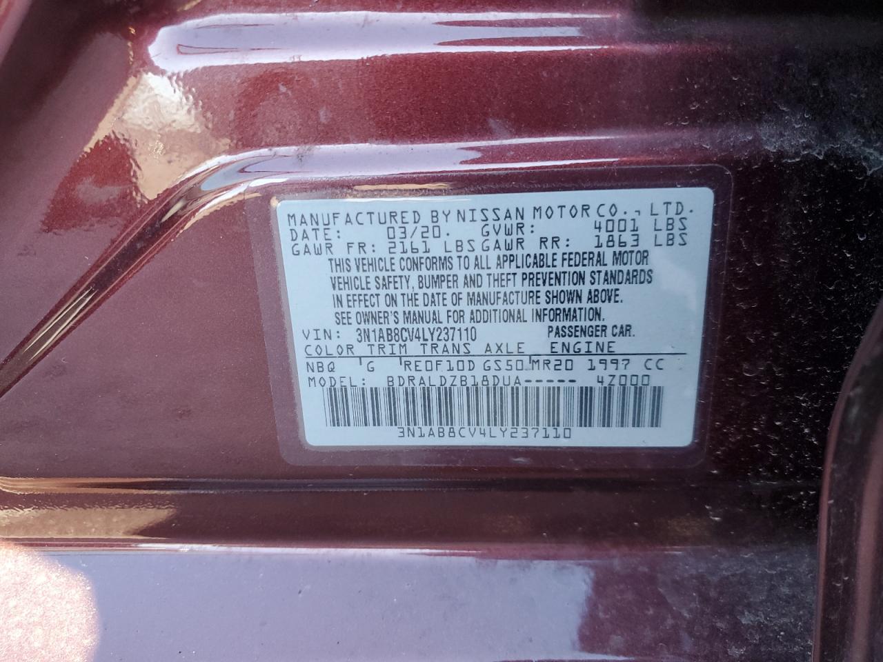 2020 Nissan Sentra Sv vin: 3N1AB8CV4LY237110