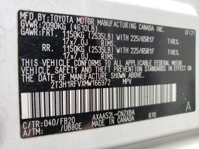 2021 TOYOTA RAV4 LE 2T3H1RFVXMW166972