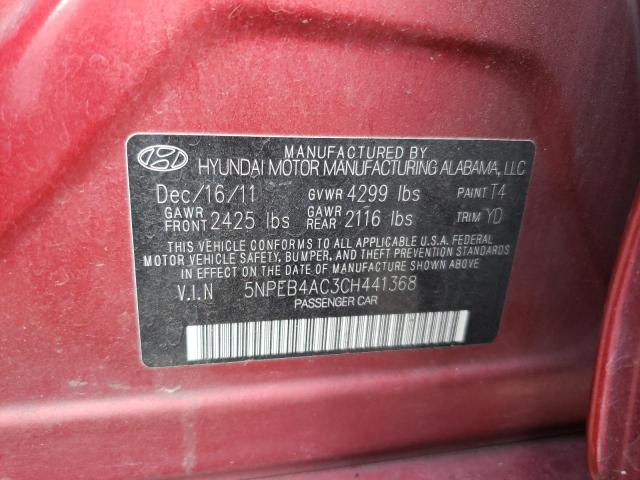 2012 Hyundai Sonata Gls VIN: 5NPEB4AC3CH441368 Lot: 42828634