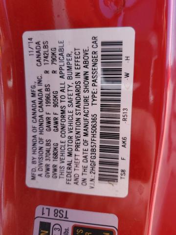 2015 HONDA CIVIC LX 2HGFG3B57FH506365