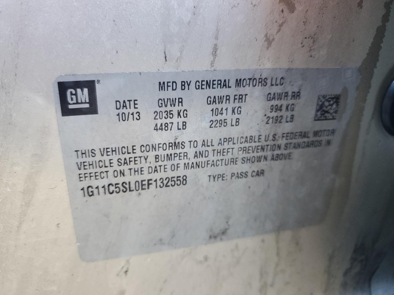 1G11C5SL0EF132558 2014 Chevrolet Malibu 1Lt