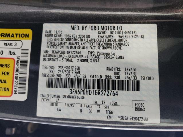 2016 FORD FUSION SE 3FA6P0HD1GR272764