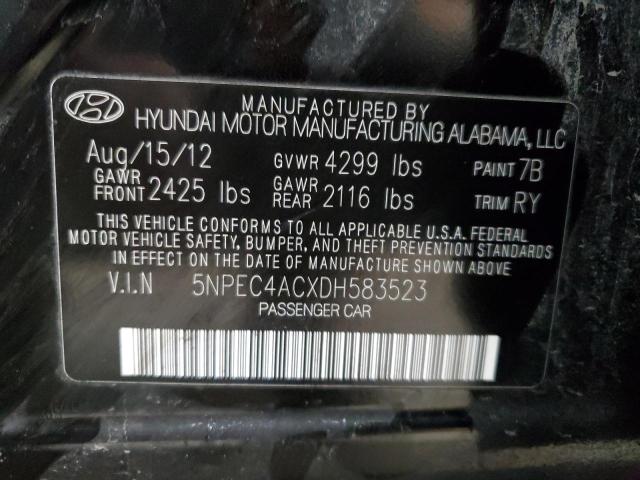 2013 Hyundai Sonata Se VIN: 5NPEC4ACXDH583523 Lot: 42428064