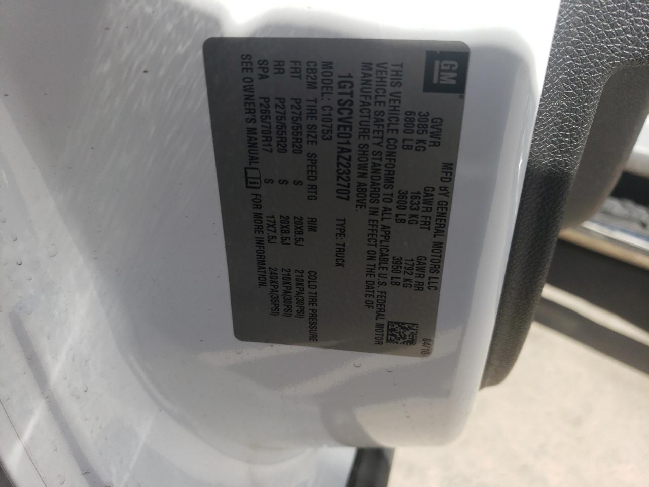 1GTSCVE01AZ232707 2010 GMC Sierra C1500 Sle