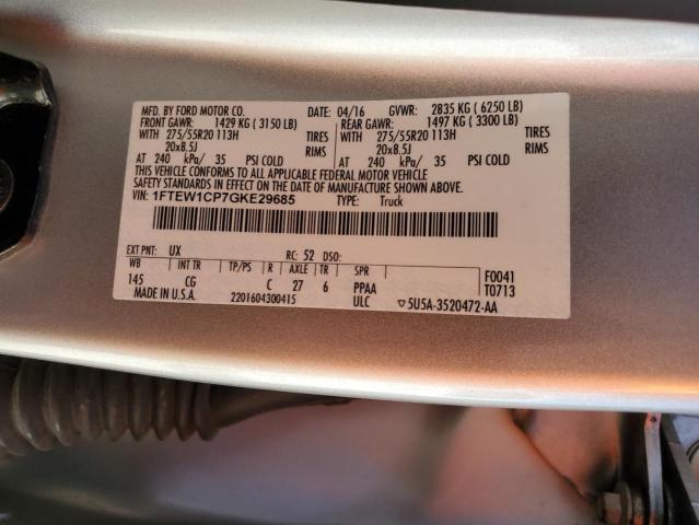 2016 Ford F150 Supercrew VIN: 1FTEW1CP7GKE29685 Lot: 43959074