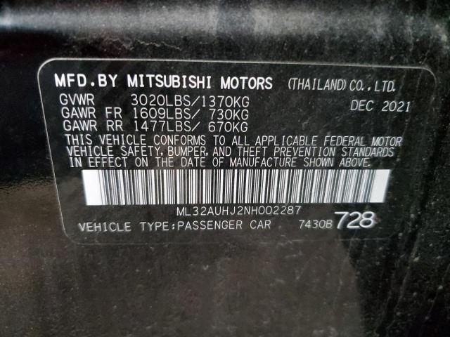 Lot #2392367777 2022 MITSUBISHI MIRAGE ES salvage car