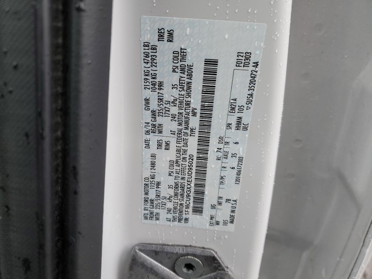 1FMCU9GXXEUD95020 2014 Ford Escape Se