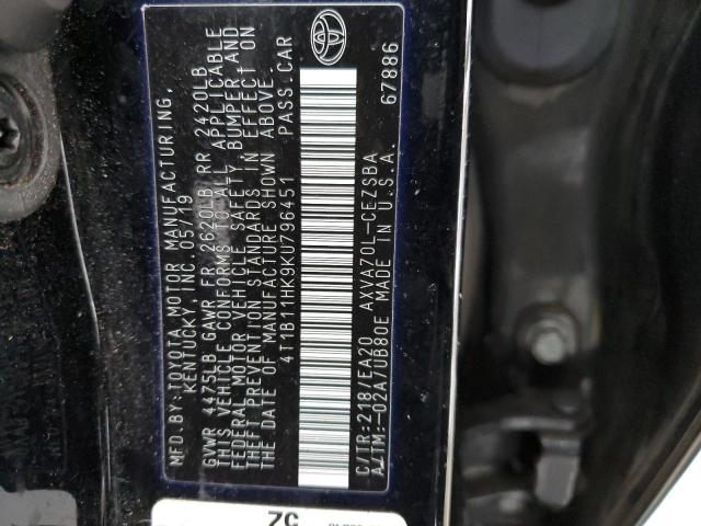 VIN 4T1B11HK9KU796451 2019 Toyota Camry, L no.12