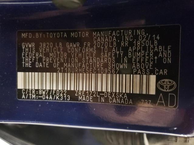 2014 Toyota Corolla L VIN: 2T1BURHE5EC109567 Lot: 44797294