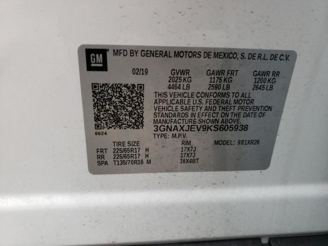 2019 CHEVROLET EQUINOX LT 3GNAXJEV9KS605938