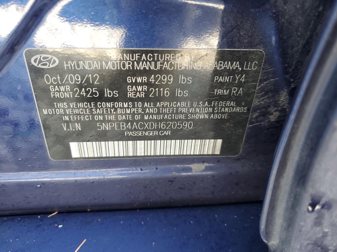 5NPEB4ACXDH620590 2013 Hyundai Sonata Gls