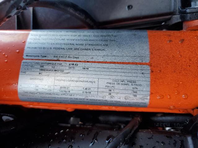 2020 KTM 500 EXC-F - VBKEXK402LM427232