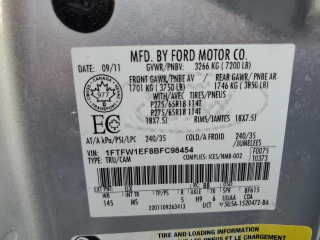 2011 Ford F150 Supercrew VIN: 1FTFW1EF8BFC98454 Lot: 43388164