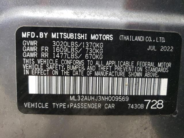 2022 Mitsubishi Mirage Es VIN: ML32AUHJ3NH009569 Lot: 42857824