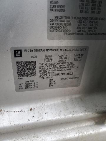 2020 CHEVROLET SILVERADO 3GCUYEED6LG334522