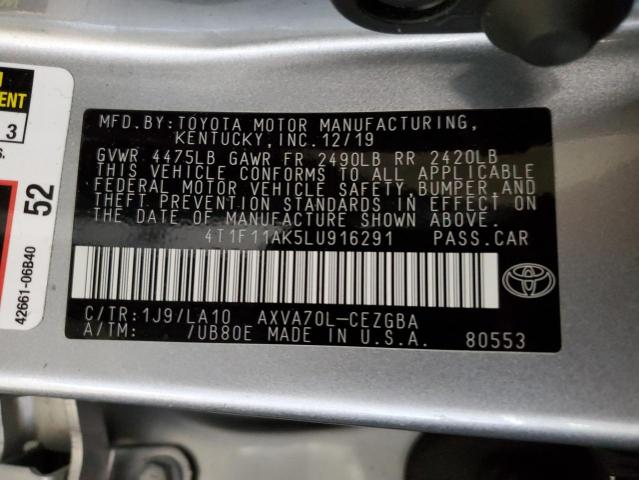 2020 TOYOTA CAMRY XLE 4T1F11AK5LU916291