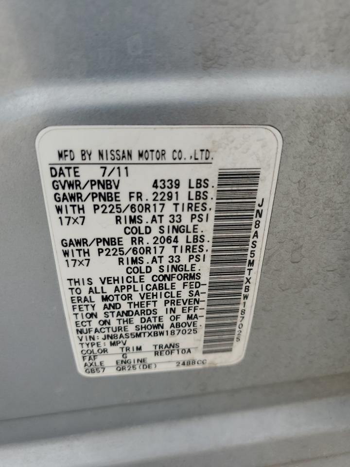 JN8AS5MTXBW187025 2011 Nissan Rogue S