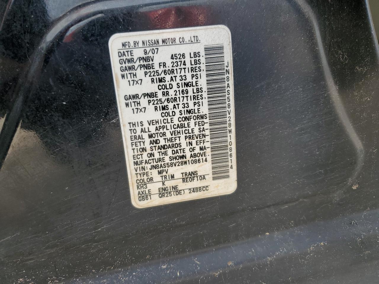 JN8AS58V28W108614 2008 Nissan Rogue S