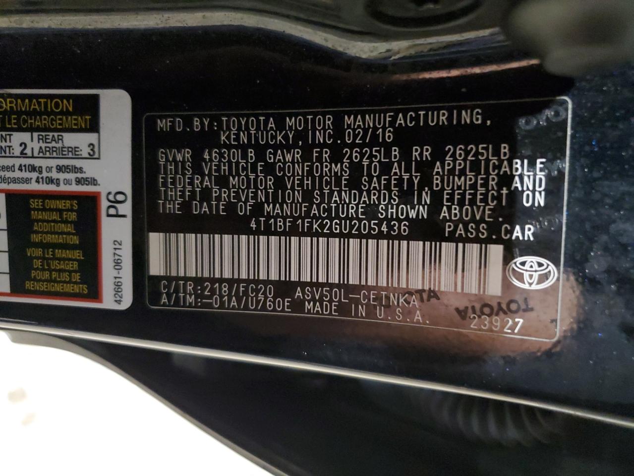 4T1BF1FK2GU205436 2016 Toyota Camry Le