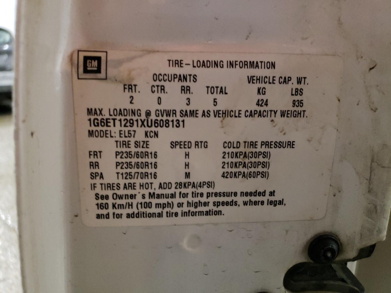 1G6ET1291XU608131 1999 Cadillac Eldorado Touring