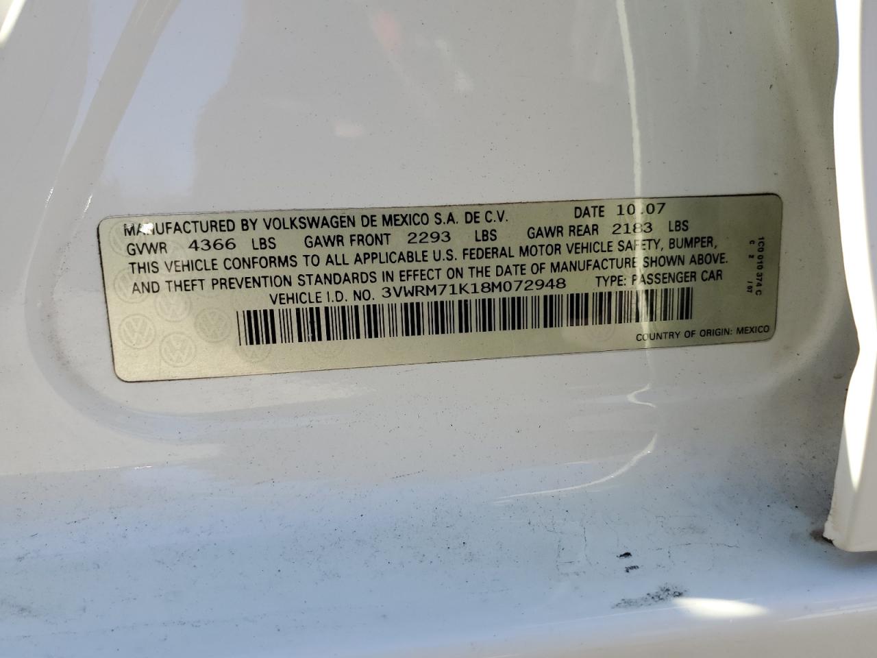 3VWRM71K18M072948 2008 Volkswagen Jetta Se