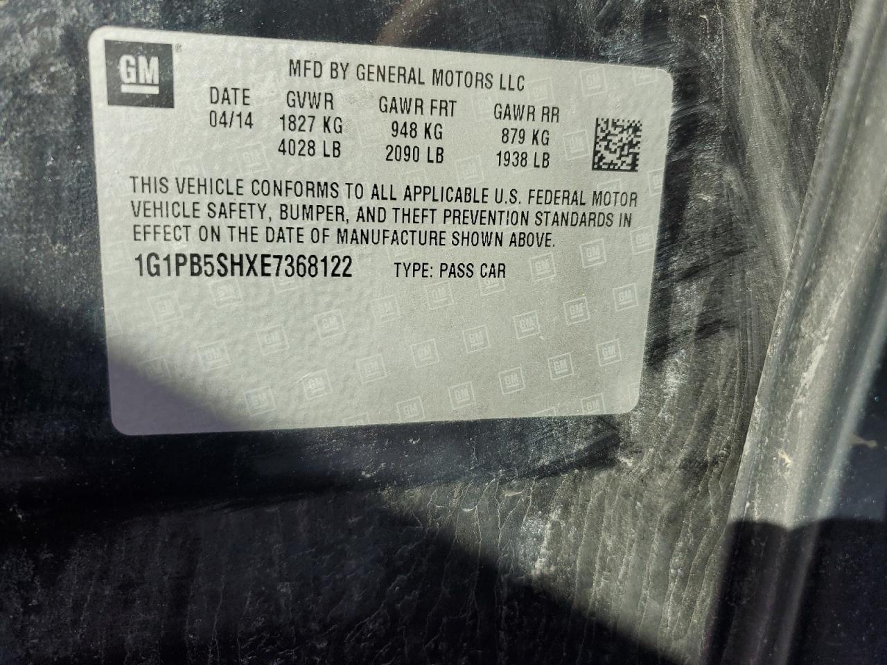 1G1PB5SHXE7368122 2014 Chevrolet Cruze Ls