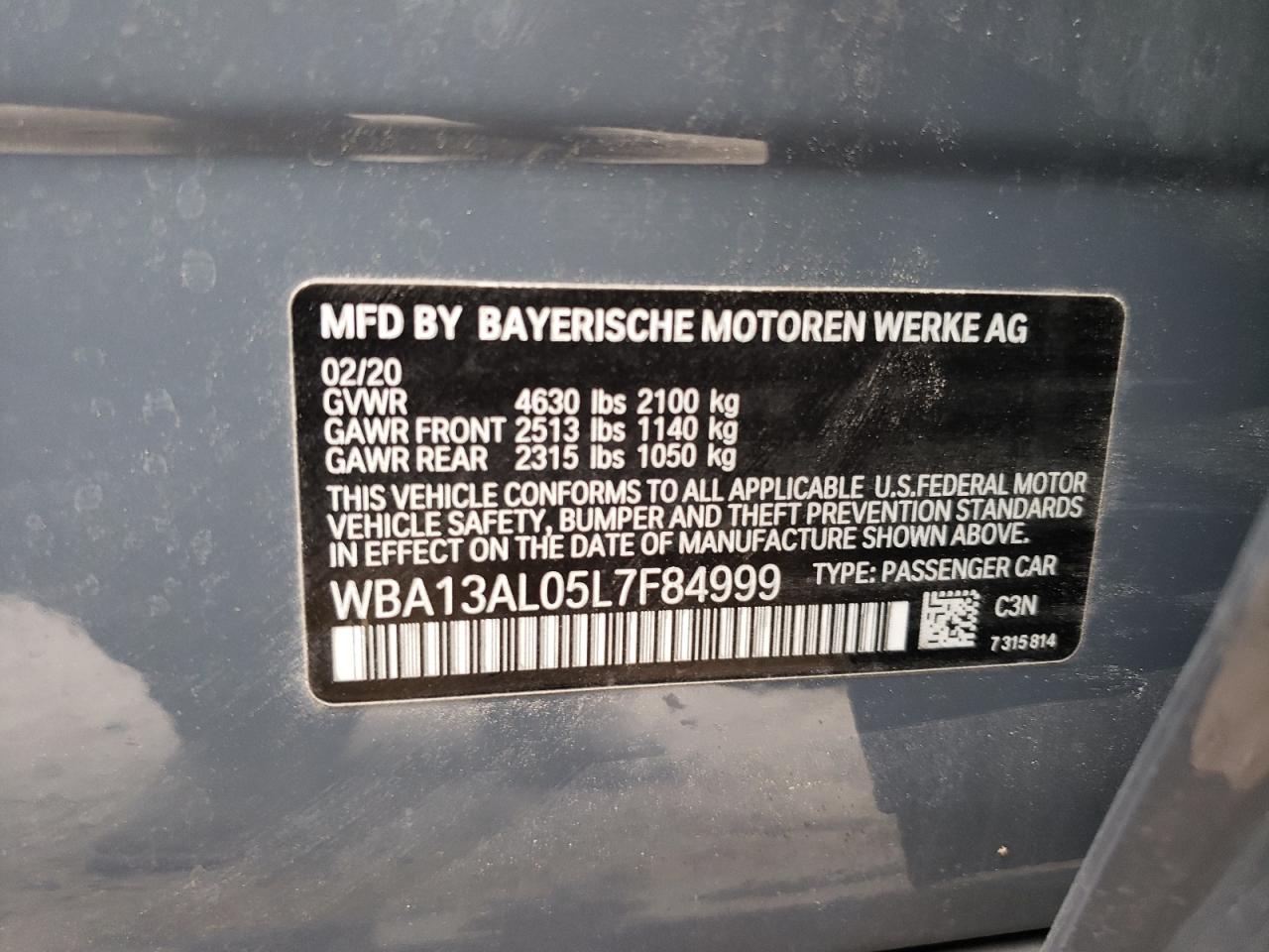 wba13al05l7f84999 WBA13AL05L7F84999 2020 BMW M235Xi