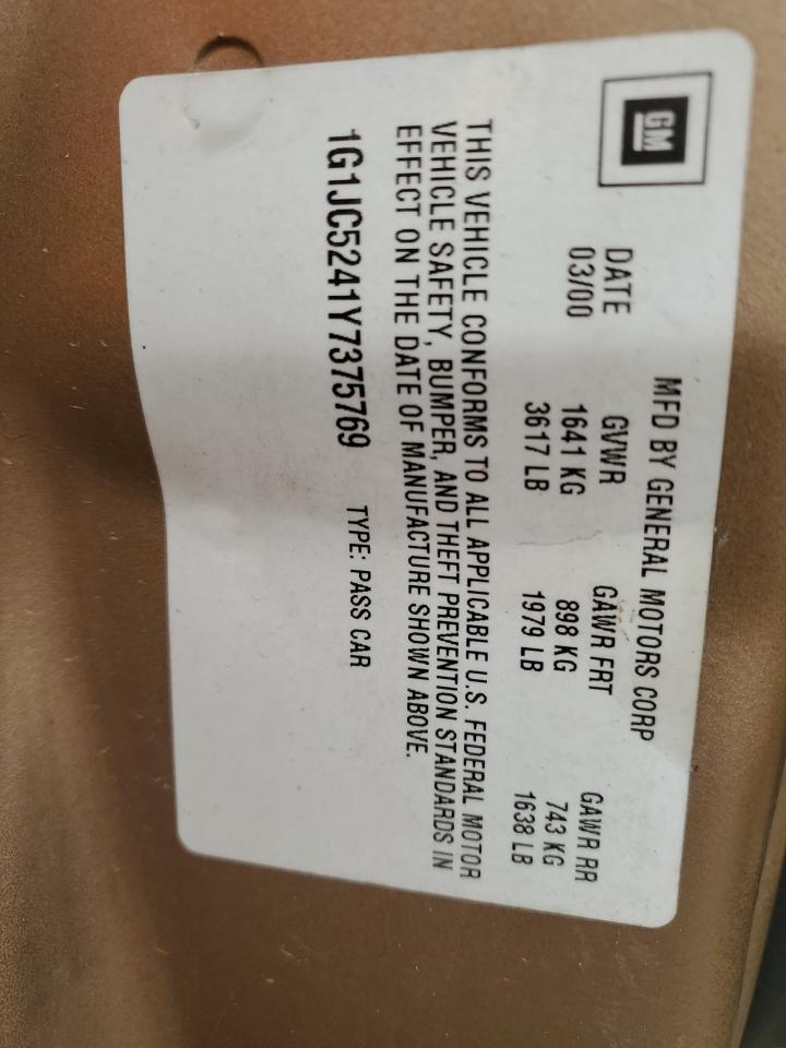 1G1JC5241Y7375769 2000 Chevrolet Cavalier