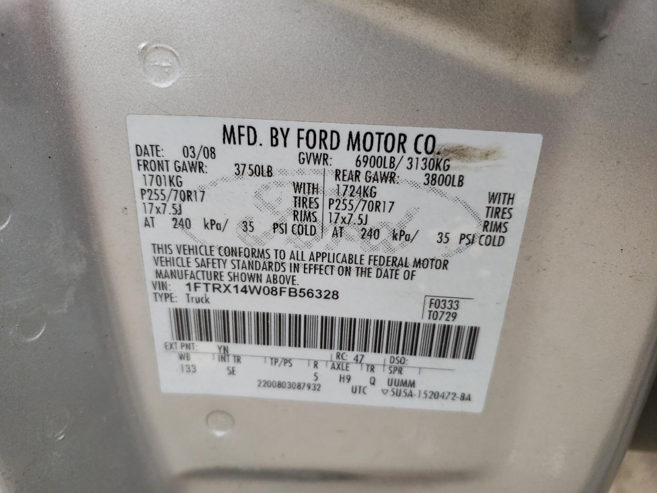 1FTRX14W08FB56328 2008 Ford F150