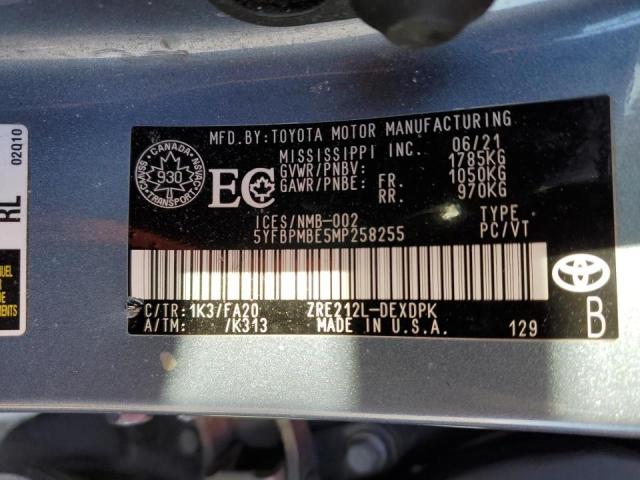 2021 TOYOTA COROLLA LE 5YFBPMBE5MP258255