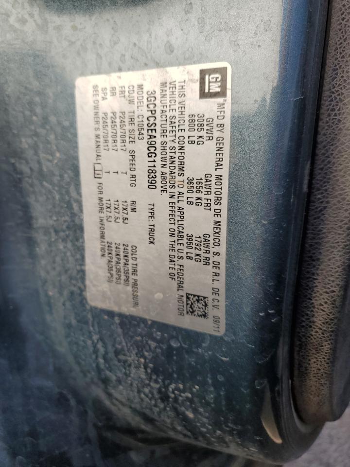 3GCPCSEA9CG118390 2012 Chevrolet Silverado C1500 Lt