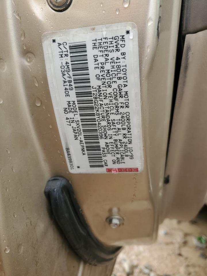 jt2bg22k8y0420396 JT2BG22K8Y0420396 2000 Toyota Camry Ce
