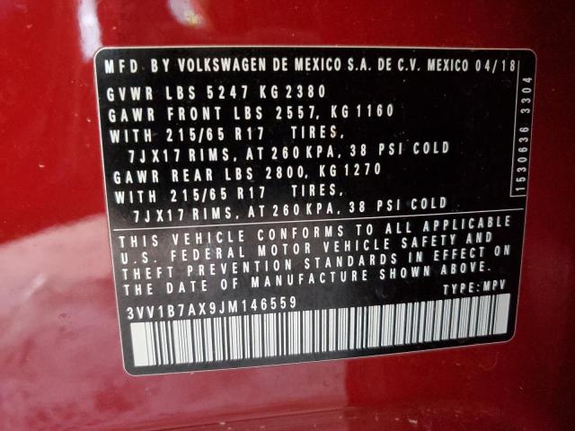 2018 VOLKSWAGEN TIGUAN S 3VV1B7AX9JM146559