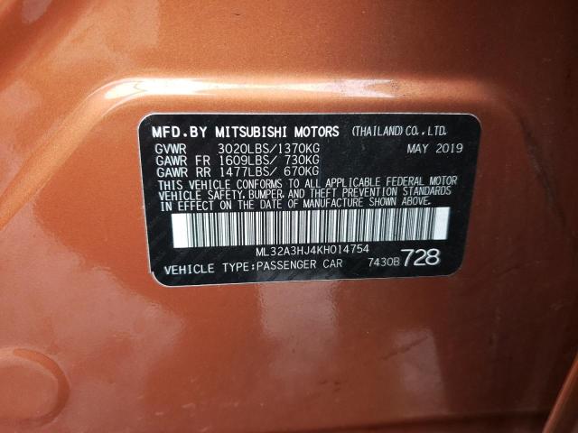 2019 Mitsubishi Mirage Es VIN: ML32A3HJ4KH014754 Lot: 44469394