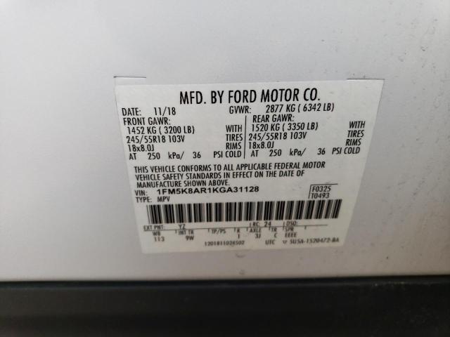 VIN 1FM5K8AR1KGA31128 2019 FORD EXPLORER no.12