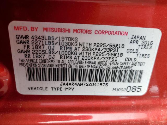2016 MITSUBISHI OUTLANDER JA4AR4AW7GZ041875