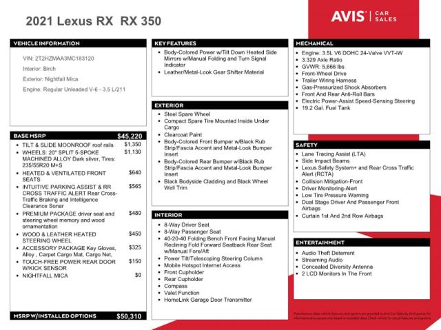  LEXUS RX350 2021 Синій